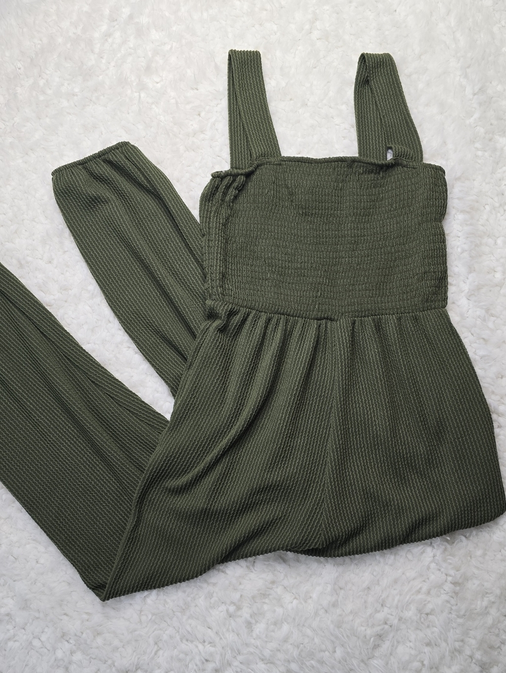 Lulu's Olive Green Smocked Ribbed Jumpsuit - Picture 3 of 7